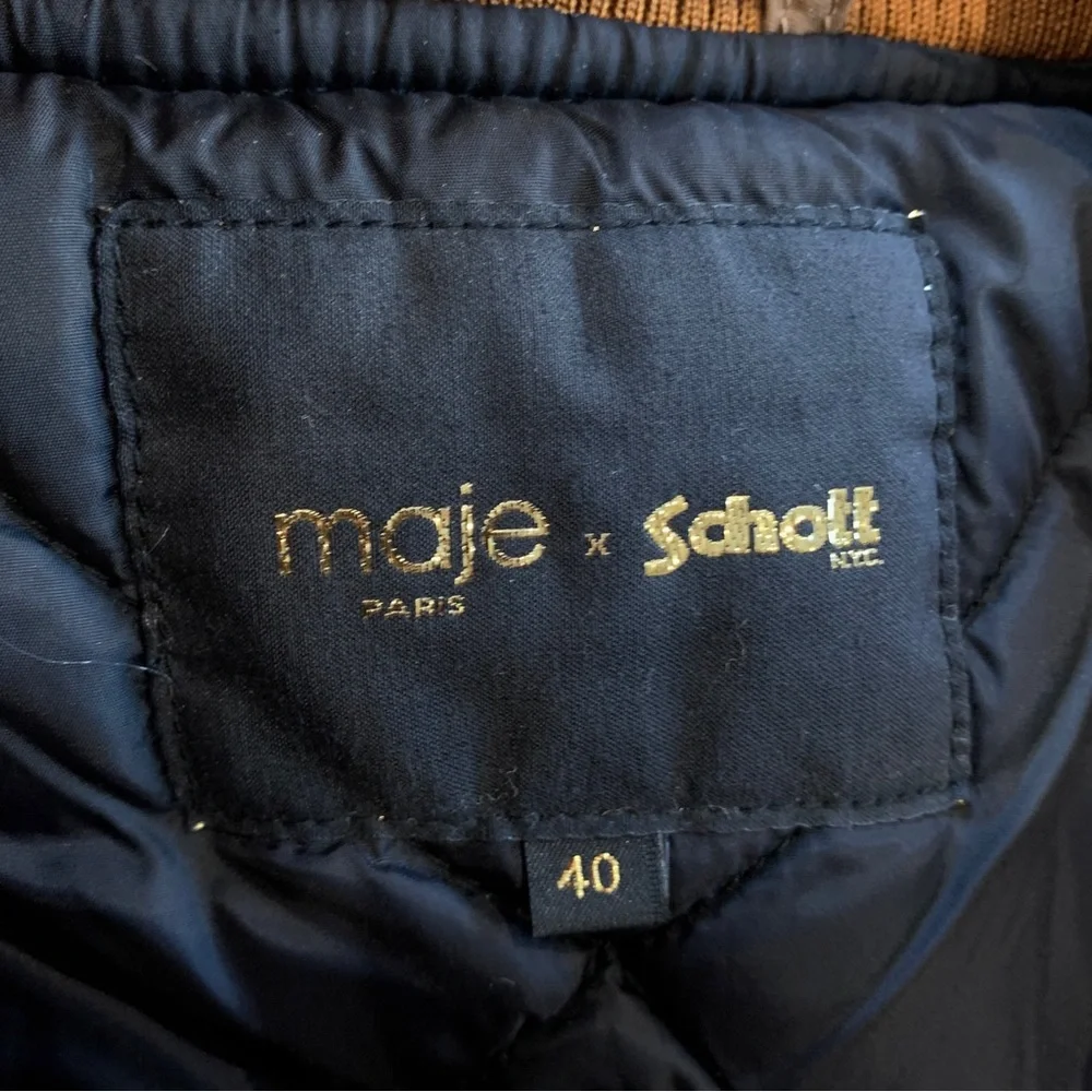 NEW Maje x Schott Boston Shearling Bomber Jacket (Sz FR 40 / US 8) Caramel - Picture 13 of 16